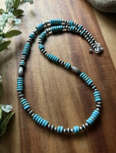Load image into Gallery viewer, Sterling Silver Blue Turquoise W Multi Bead Pearls Necklace. 24 inch. Gift