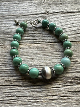 Load image into Gallery viewer, Sterling Silver Green Turquoise W Pearl Bead Bracelet. 6.5 Inch