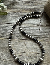 Load image into Gallery viewer, Black Onyx Multi Graduated Sterling Silver Pearls Bead Necklace 18 inch