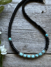 Load image into Gallery viewer, Southwestern 925 Sterling Silver Black Onyx Turquoise Bead Necklace 18 Inch