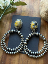 Load image into Gallery viewer, Navajo Sterling Silver Yellow Bumblebee Jasper Pearl Double Loop Earrings Etta