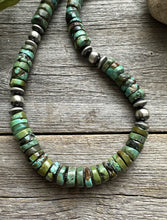 Load image into Gallery viewer, Southwestern 925 Sterling Silver Green Turquoise Heishi Bead Necklace. 20 inch