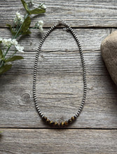 Load image into Gallery viewer, Round Tigers Eye 4mm Sterling Silver Pearls Choker Bead Necklace. 16 Inch. Gift