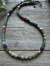 Load image into Gallery viewer, Sterling Silver Blue Green Turquoise Multi Stone Bead Necklace. 18 inch
