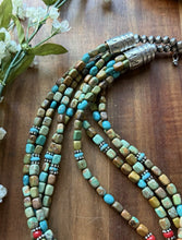 Load image into Gallery viewer, Sterling Silver Multi Strand Blue Green Turquoise Pearls Bead Necklace 22 Inch