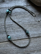 Load image into Gallery viewer, Sterling Silver Turquoise Nuggets W Pearls Bead Necklace. 22 inch