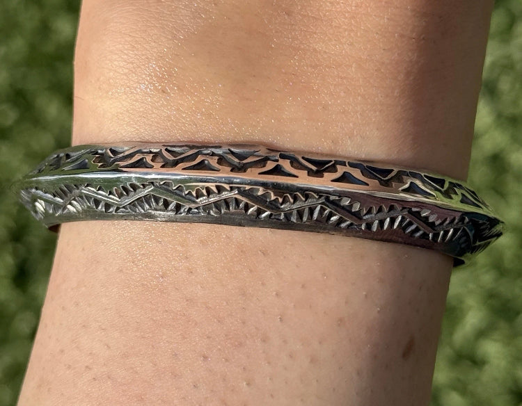 Sunshine Reeves Sterling Silver Stacker Cuff Bracelet Navajo Gift