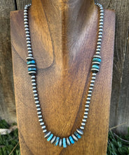 Load image into Gallery viewer, Sterling Silver Blue Turquoise W 5mm Pearls Bead Necklace. 18 inch