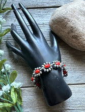 Load image into Gallery viewer, Floral Sterling Silver Red Bamboo Coral Pearls Bead Bracelet. 6 Inch