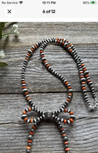 Load image into Gallery viewer, Bow Sterling Silver Multi Graduated Spiny Oyster Pearls Bead Necklace 24 inch