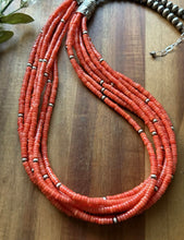 Load image into Gallery viewer, Sterling Silver Multi Strand Orange Bamboo Coral Pearls Bead Necklace 28 Inch