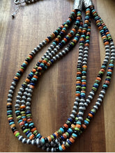 Load image into Gallery viewer, Sterling Silver Multi Strand Multi Stone Pearls Bead Necklace. 28 inch