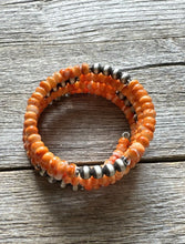 Load image into Gallery viewer, Sterling Silver Orange Spiny Oyster Pearls Bead Wrap Spiral Bracelet Free Size