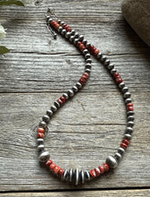 Load image into Gallery viewer, Red Spiny Oyster Multi Graduated Sterling Silver Pearls Bead Necklace 18 inch
