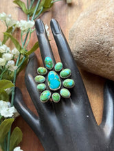 Load image into Gallery viewer, Navajo Sterling Silver Sonoran Gold Turquoise Cluster Ring Size 9 Geneva