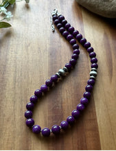 Load image into Gallery viewer, Sterling Silver Dyed Purple Sugilite Bead Necklace. 18 inch. Gift