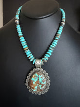 Load image into Gallery viewer, Navajo sterling silver turquoise pendant necklace etta Endito