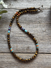 Load image into Gallery viewer, Tigers Eye Multi Stone Color Sterling Silver Bead Necklace. 18 inch Gift