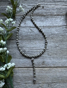 Southwestern Sterling Silver Lariat Y Pearls Bead Necklace 18 Inch
