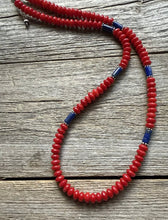 Load image into Gallery viewer, Sterling Silver Red Coral Lapis Bead Necklace. 18 inch Gift