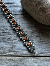 Load image into Gallery viewer, Floral Sterling Silver Orange Spiny Oyster Pearls Bead Bracelet. 7 Inch