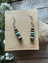 Load image into Gallery viewer, Sterling Silver Blue Turquoise W Pearls Bead Drop Earrings. 1.75 Inch