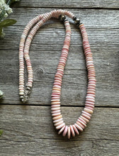 Load image into Gallery viewer, Long Southwestern Sterling Silver Graduated Pink Conch Bead Necklace. 30 Inch