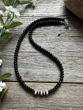 Load image into Gallery viewer, Southwestern 925 Sterling Silver Black Onyx W Pearls Bead Necklace. 18 inch