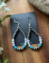 Load image into Gallery viewer, Sterling Silver Freshwater Pearl Turquoise Pearls Bead Loop Hoop Earrings