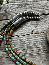 Load image into Gallery viewer, Sterling Silver Multi Strand Blue Green Turquoise Coral Bead Necklace 22 inch