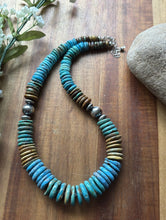 Load image into Gallery viewer, Sterling Silver Graduated Blue Green Turquoise Bead Necklace. 18 inch Gift