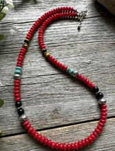 Load image into Gallery viewer, Southwestern 925 Sterling Silver Multi Stone Red Coral Bead Necklace 18 inch