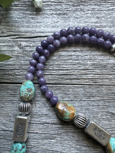 Load image into Gallery viewer, Southwestern Sterling Silver Charoite Turquoise Kokopelli Bead Necklace. 20 Inch