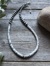 Load image into Gallery viewer, Sterling Silver White Buffalo Turquoise Heishi Bead W Pearls Necklace. 18 inch