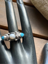 Load image into Gallery viewer, Native American Sterling Silver Freshwater Pearl Turquoise Ring Size 8