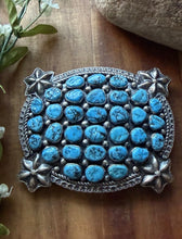 Load image into Gallery viewer, Native American Sterling Silver Blue Turquoise Cluster Belt Buckle Signed