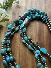 Load image into Gallery viewer, Sterling Silver Multi Strand Turquoise Nuggets Bead Necklace. 28 inch. Gift