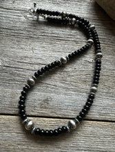 Load image into Gallery viewer, Sterling Silver Black Onyx W Pearls Bead Necklace. 18 inch. Gift