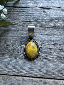 Navajo Sterling Silver Yellow Bumblebee Jasper Pendant RB