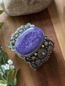 Native American Sterling Silver Purple Charoite Cuff Bracelet H Happy Piasso