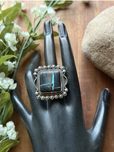 Load image into Gallery viewer, Navajo Sterling Silver Black Jack Turquoise Adjustable Ring Etta Enditto Gift