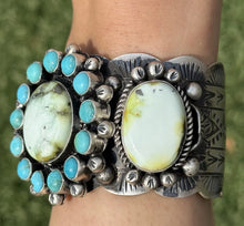 Load image into Gallery viewer, Navajo Sterling Silver Palomino Turquoise Chain Lariat Necklace Cuff Set KY