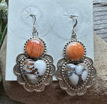 Load image into Gallery viewer, Navajo Sterling Silver Wild Horse Spiny Oyster Heart Earrings. DW