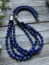Load image into Gallery viewer, Sterling Silver Multi Strand Lapis W Pearls Bead Necklace. 28 inch