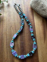 Load image into Gallery viewer, Sterling Silver Purple Charoite Blue Turquoise Pearls Bead Necklace 18 Inch Gift