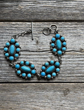 Load image into Gallery viewer, Navajo Native Sterling Silver Turquoise Cluster Chain Bracelet La Rose