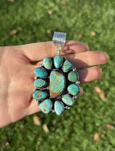 Navajo Sterling Silver Turquoise Cluster Pendant. C Yazzie