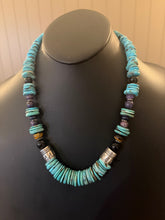 Load image into Gallery viewer, Sterling silver blue  turquoise graduated necklace 22 inch