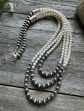 Load image into Gallery viewer, Sterling Silver Freshwater Pearls Multi Strand Layered Bead Necklace. 26-30 Inch