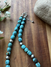 Load image into Gallery viewer, Sterling Silver Blue Turquoise W Pearls Bead Necklace. 18 inch